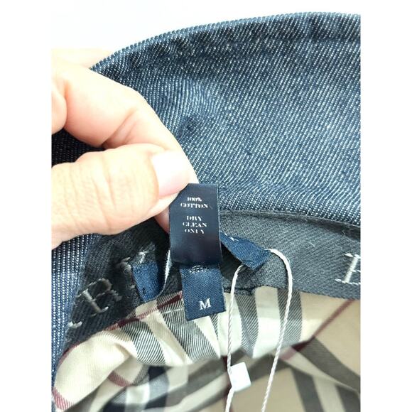 Burberry London Denim Bucket Hat Blue Cotton with Striped Ribbon Size M - Picture 3 of 4